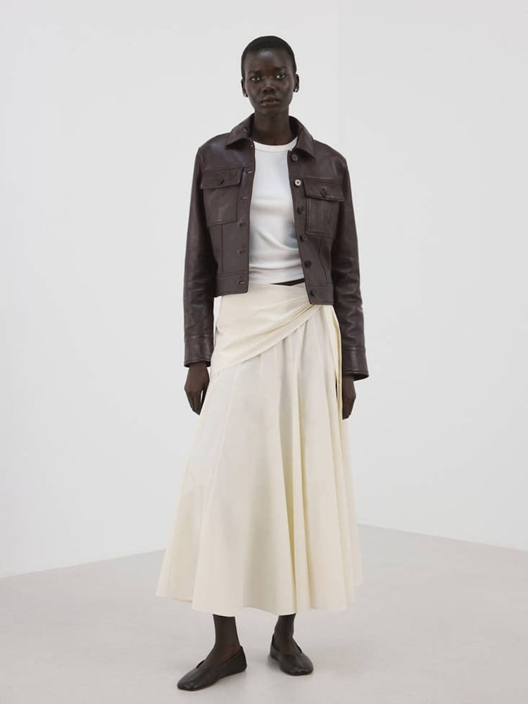 Mango Cream Scarf Detail Midi Skirt - Image 1 of 8