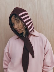 self. Berry Red Knitted Hooded Scarf - Image 1 of 2