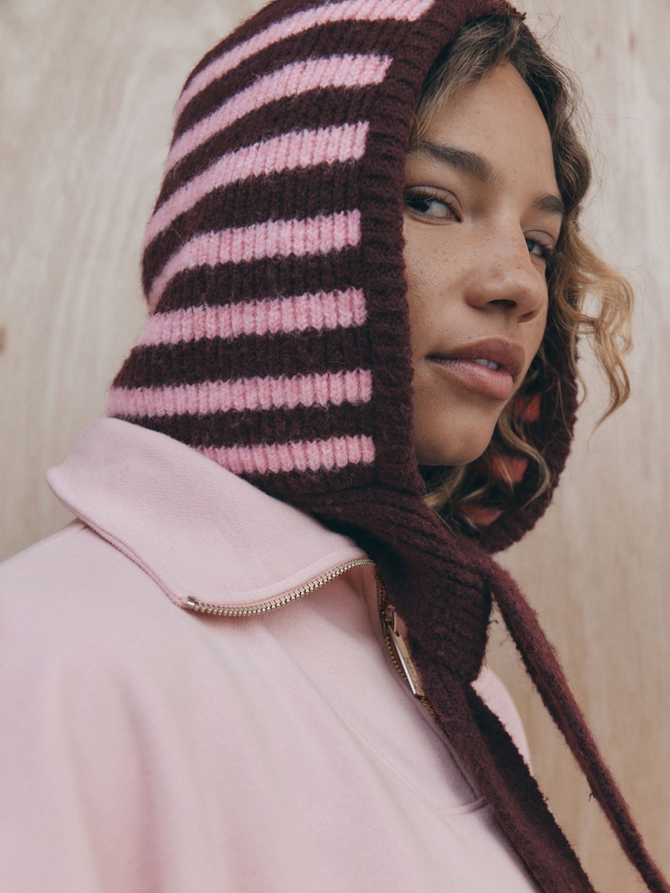 self. Berry Red Knitted Hooded Scarf - Image 2 of 2