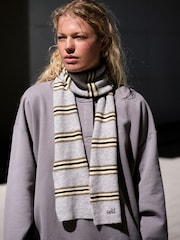 self. Grey/Ecru Stripe Knitted Scarf - Image 1 of 7