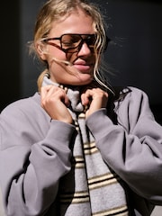 self. Grey/Ecru Stripe Knitted Scarf - Image 2 of 7