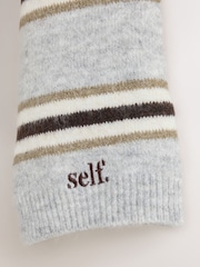 self. Grey/Ecru Stripe Knitted Scarf - Image 6 of 7