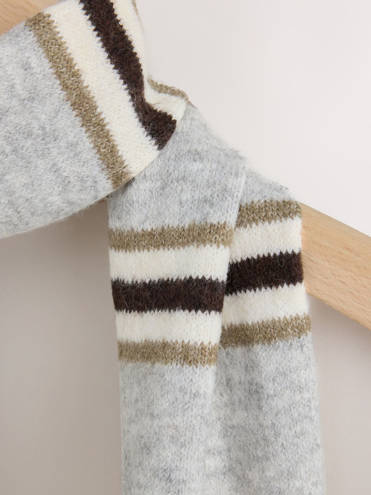 self. Grey/Ecru Stripe Knitted Scarf - Image 7 of 7