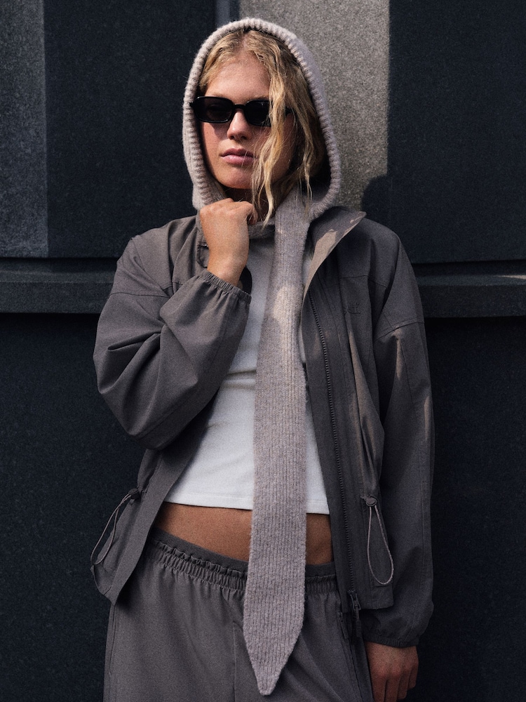 self. Neutral Knitted Hooded Scarf - Image 1 of 6 self. Neutral Knitted Hooded Scarf - Image 1 of 6