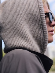 self. Neutral Knitted Hooded Scarf - Image 3 of 6