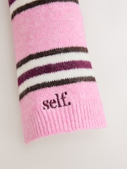 self. Pink/Brown Stripe Knitted Scarf - Image 4 of 5