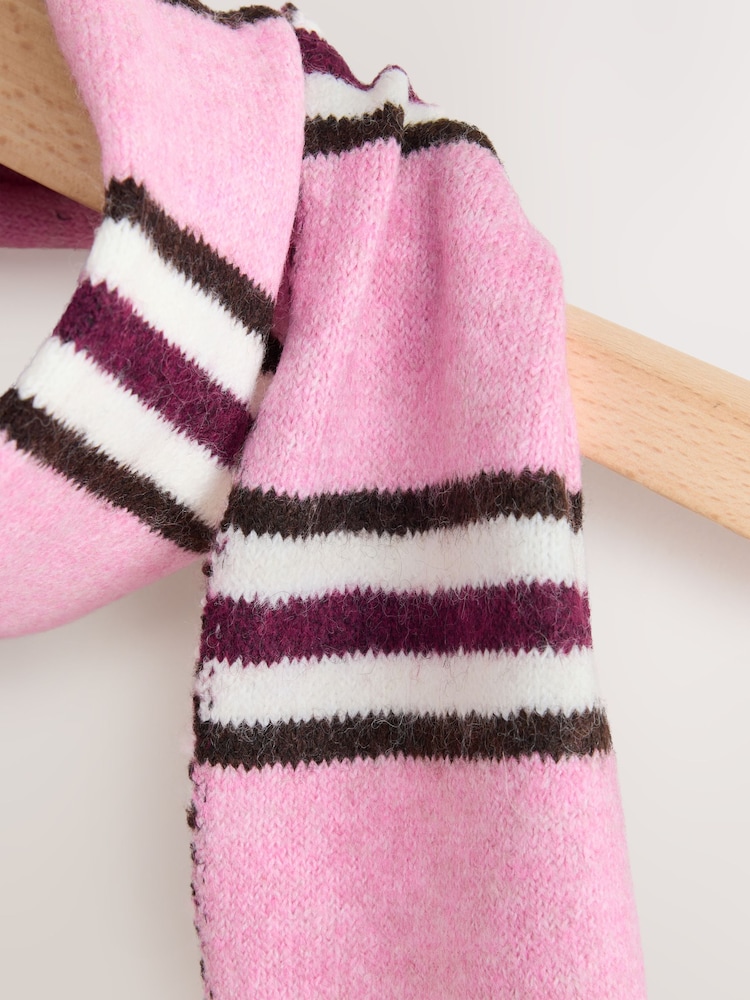 self. Pink/Brown Stripe Knitted Scarf - Image 5 of 5