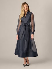 Adrianna Papell Blue Organza Ankle Shirt Dress - Image 1 of 6