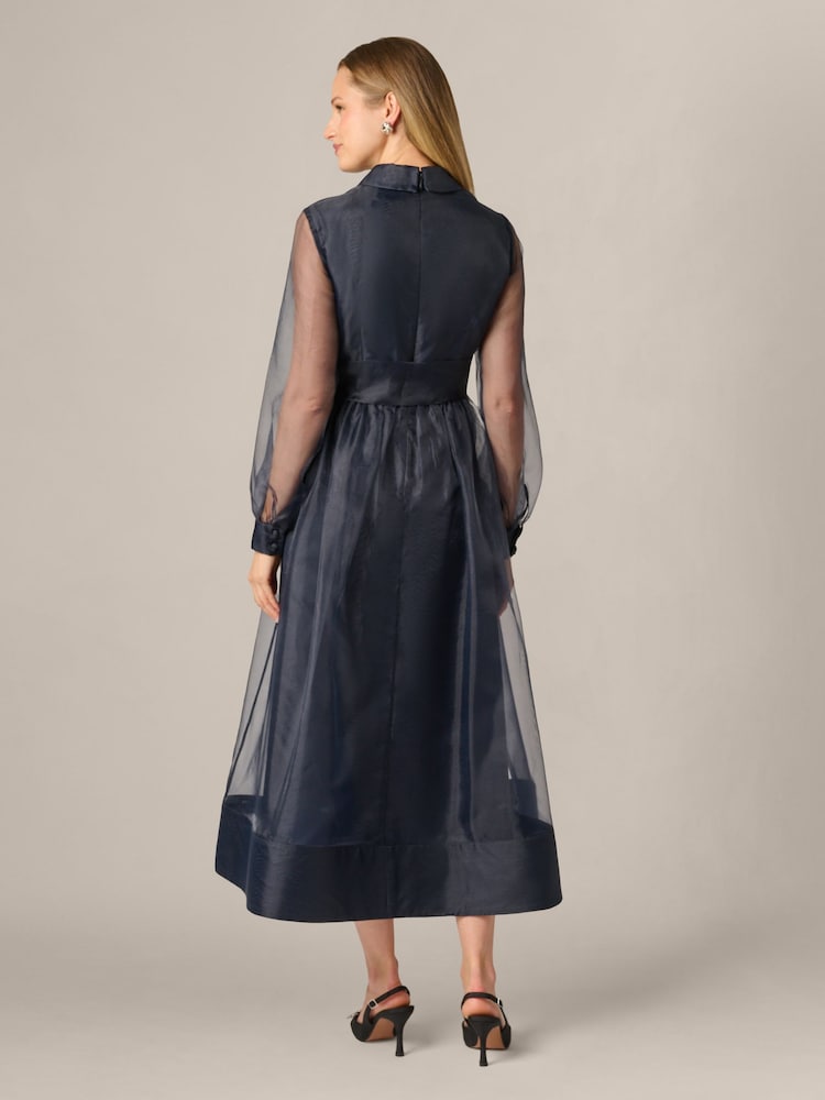 Adrianna Papell Blue Organza Ankle Shirt Dress - Image 2 of 6