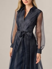 Adrianna Papell Blue Organza Ankle Shirt Dress - Image 3 of 6