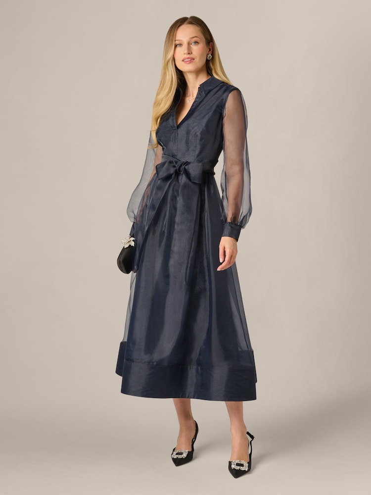 Adrianna Papell Blue Organza Ankle Shirt Dress - Image 6 of 6