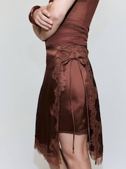 Mango Orange Satin Lace Midi Skirt - Image 4 of 7