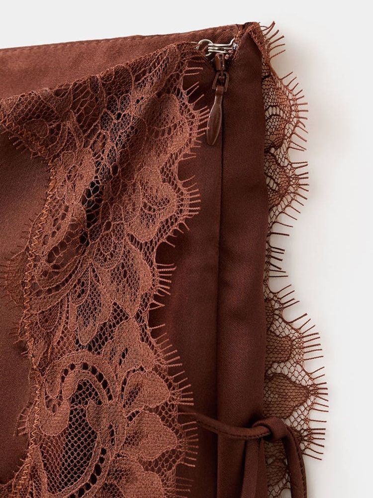 Mango Orange Satin Lace Midi Skirt - Image 7 of 7