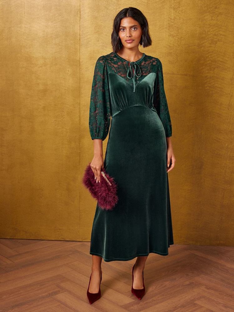 Орман жасылы - Love & Roses Lace Velvet Midi Tea Dress - 6суретінің 1 суреті Орман жасылы - Love & Roses Lace Velvet Midi Tea Dress - 6суретінің 1 суреті
