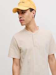 JACK & JONES Natural Henley T-Shirt In Waffle - Image 1 of 6