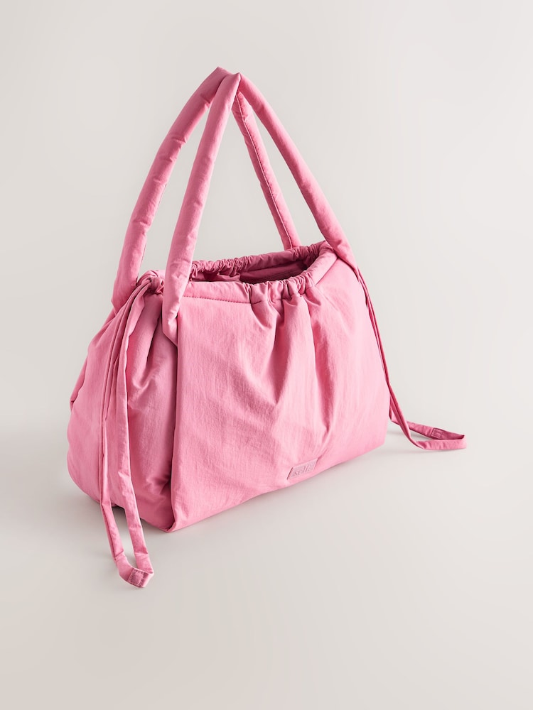 self. Pink Nylon Ruched Charm Pouch Bag - Image 1 of 5