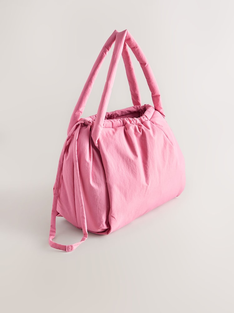 self. Pink Nylon Ruched Charm Pouch Bag - Image 2 of 5