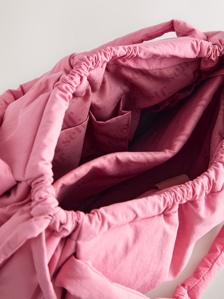 self. Pink Nylon Ruched Charm Pouch Bag - Image 5 of 5