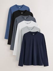 Black/Slate/Grey Marl/White/Navy/Blue Long Sleeve T-Shirts 6 Pack - Image 1 of 9