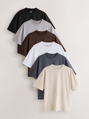Black/White/SlateGrey/Stone/Brown - Croi relaxat - Pachet de T-Shirts esențiale din bumbac 6 - Imaginea 1 din 9