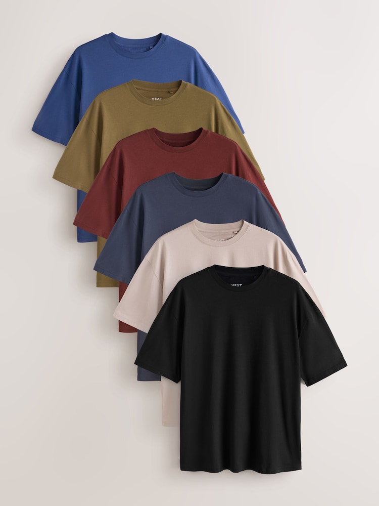 Black/Stone/Grey/Green/Red/Blue Relaxed Fit Essential Cotton T-Shirts 6 Pack - Image 1 of 15 Black/Stone/Grey/Green/Red/Blue Relaxed Fit Essential Cotton T-Shirts 6 Pack - Image 1 of 15