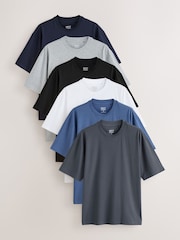 Black/Slate/Grey Marl/White/Navy/Blue Relaxed Fit Essential Cotton T-Shirts 6 Pack - Image 1 of 8