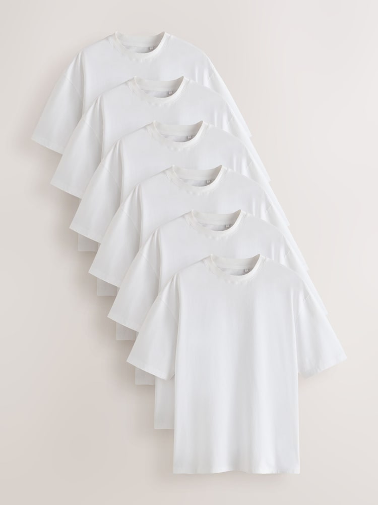 White Slim Fit Essential Cotton T-Shirts 6 Pack - Image 1 of 13 White Slim Fit Essential Cotton T-Shirts 6 Pack - Image 1 of 13