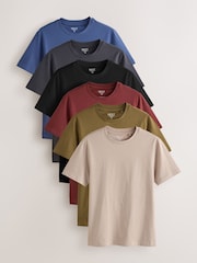 Black/Stone/Grey/Green/Red/Blue Slim Fit Essential Cotton T-Shirts 6 Pack - Image 1 of 15