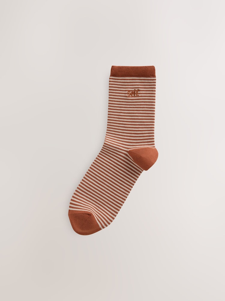 self. Rust Brown Stripe Ankle Socks 3 Pack - Image 2 of 6