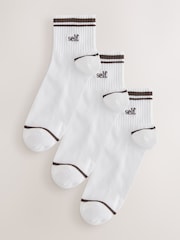 self. Ecru Ribbed Cropped Ankle Socks 3 Pack - Image 1 of 6