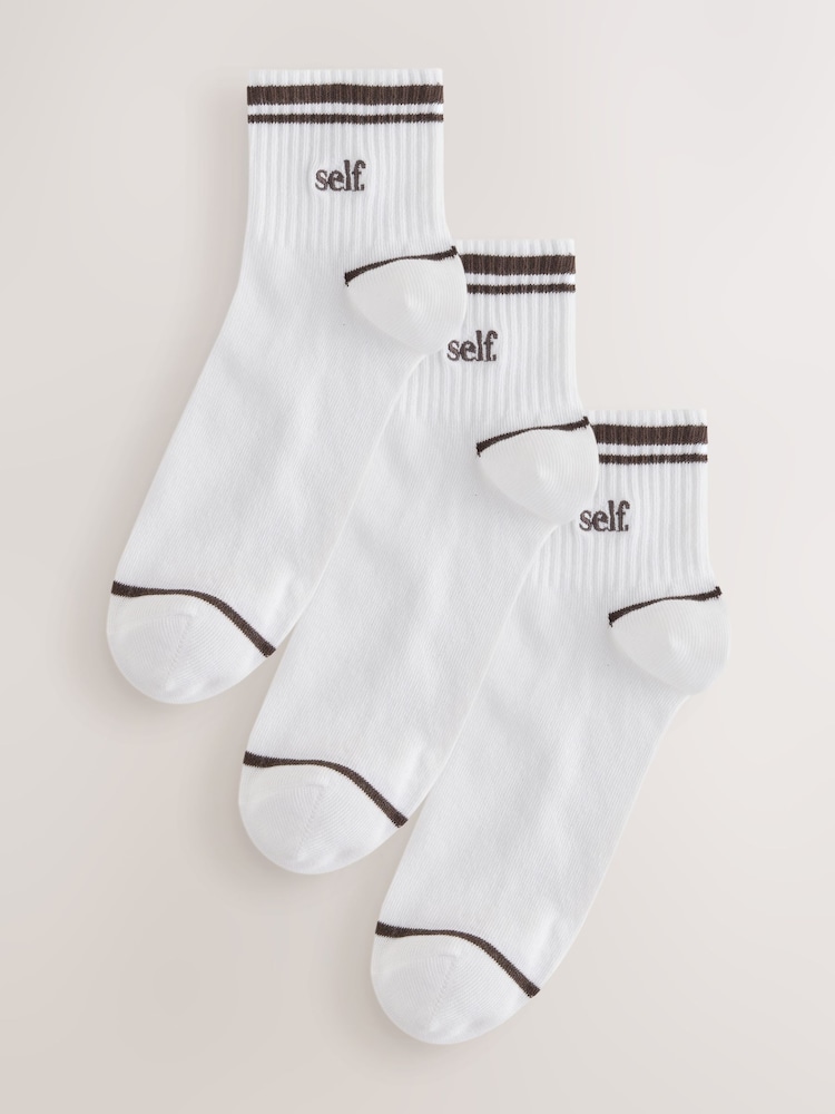 self. Ecru Ribbed Cropped Ankle Socks 3 Pack - Image 1 of 6