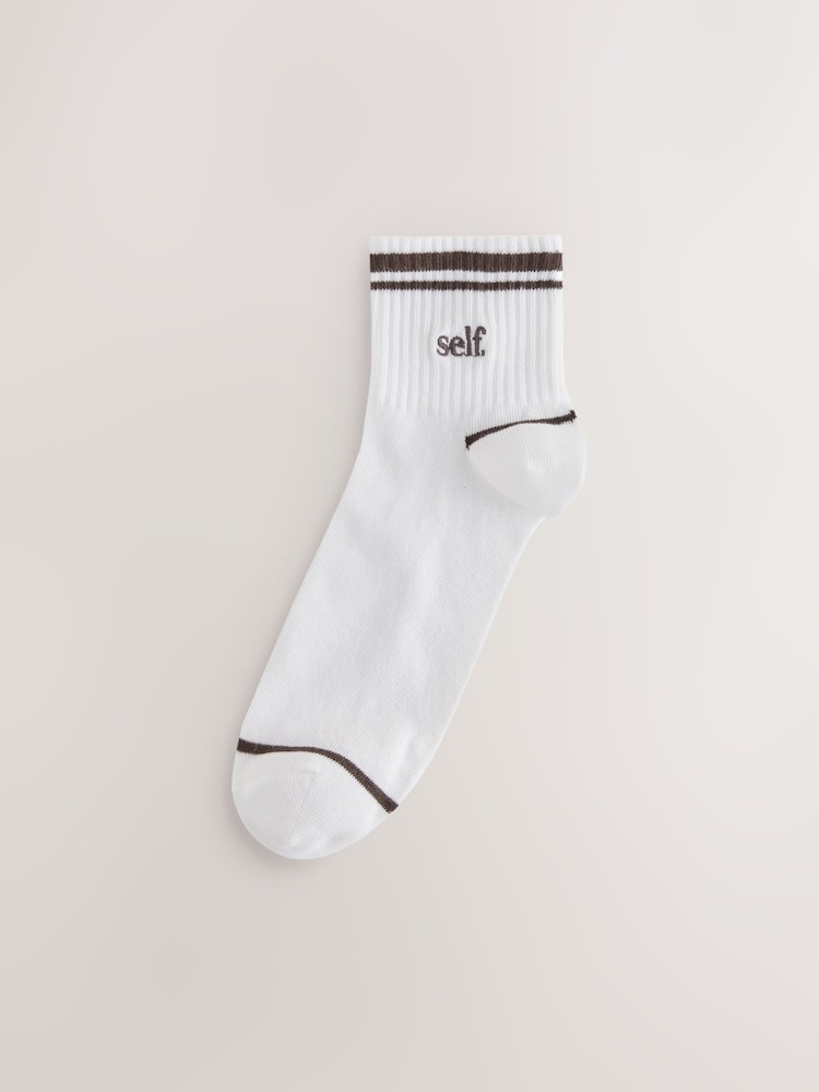 self. Ecru Ribbed Cropped Ankle Socks 3 Pack - Image 2 of 6