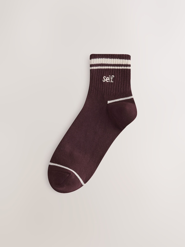 self. Berry Red Ribbed Contrast Stripe Socks 3 Pack - Image 2 of 6