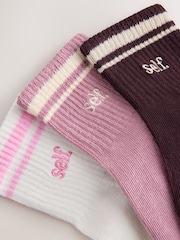 self. Berry Red Ribbed Contrast Stripe Socks 3 Pack - Image 5 of 6
