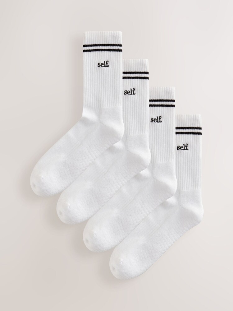 self. White Ribbed Grippy Pilates Ankle Socks - Image 1 of 5