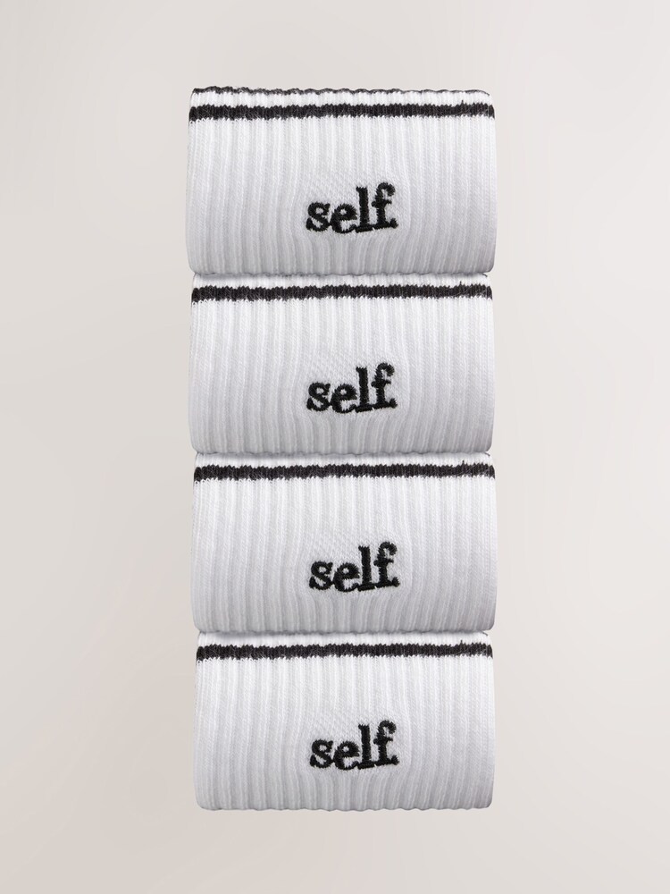 self. White Ribbed Grippy Pilates Ankle Socks - Image 2 of 5