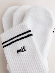 self. White Ribbed Grippy Pilates Ankle Socks - Image 4 of 5