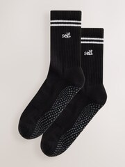 self. Black Ribbed Grippy Pilates Ankle Socks - Image 1 of 3