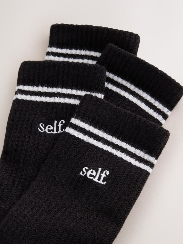 self. Black Ribbed Grippy Pilates Ankle Socks - Image 2 of 3