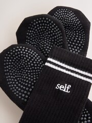 self. Black Ribbed Grippy Pilates Ankle Socks - Image 3 of 3