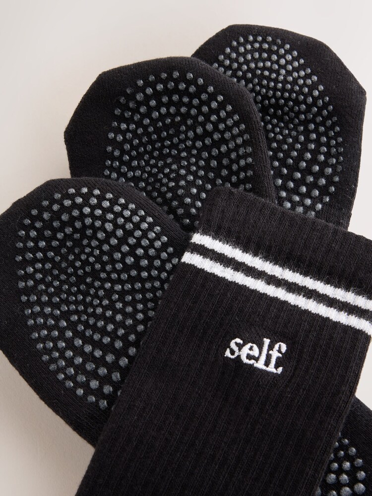 self. Black Ribbed Grippy Pilates Ankle Socks - Image 3 of 3