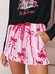 Lipsy Christmas Tree Long Sleeve Top Bow Short Pyjamas Set - Εικόνα 4 από 6
