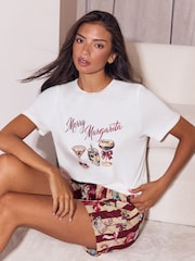 Lipsy Christmas Merry Margarita Embellished T-Shirt and Short Pyjamas Set - Εικόνα 2 από 6