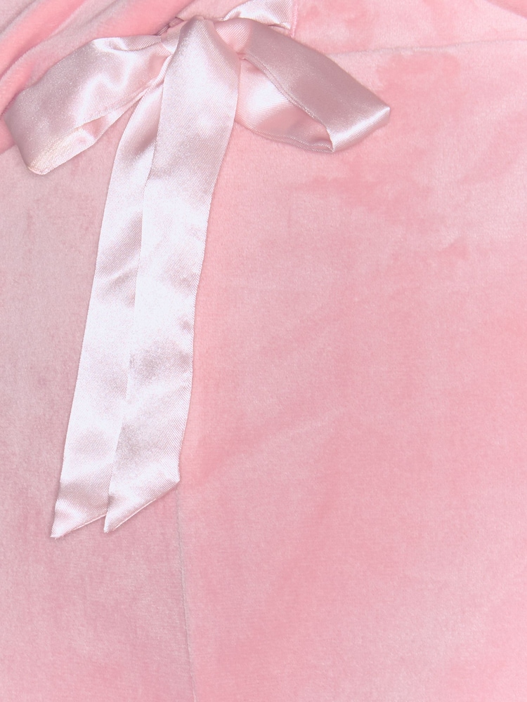 Lipsy Pink Velvet Button Through Bow Embroidered Detail Pyjamas Set - Image 6 of 6