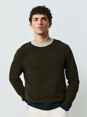 Khaki Green Colourblock Relaxed Fit Cosy Crew Neck Jumper with Wool - Image 3 of 5