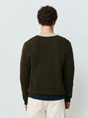 Khaki Green Colourblock Relaxed Fit Cosy Crew Neck Jumper with Wool - Image 4 of 5