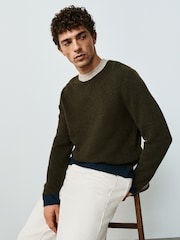 Khaki Green Colourblock Relaxed Fit Cosy Crew Neck Jumper with Wool - Image 5 of 5