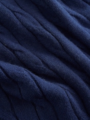 Navy Blue Cable Knitted Polo Jumper with Wool - Image 7 of 7