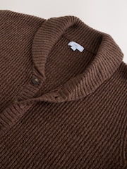 Chocolate Brown Shawl Collar Rib Cardigan - Image 3 of 3