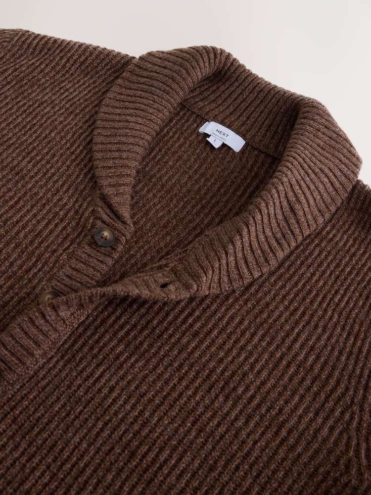 Chocolate Brown Shawl Collar Rib Cardigan - Image 3 of 3 Chocolate Brown Shawl Collar Rib Cardigan - Image 3 of 3